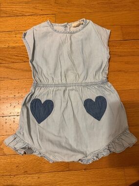Louis Louise Light Blue Denim Heart Pocket Romper-2T